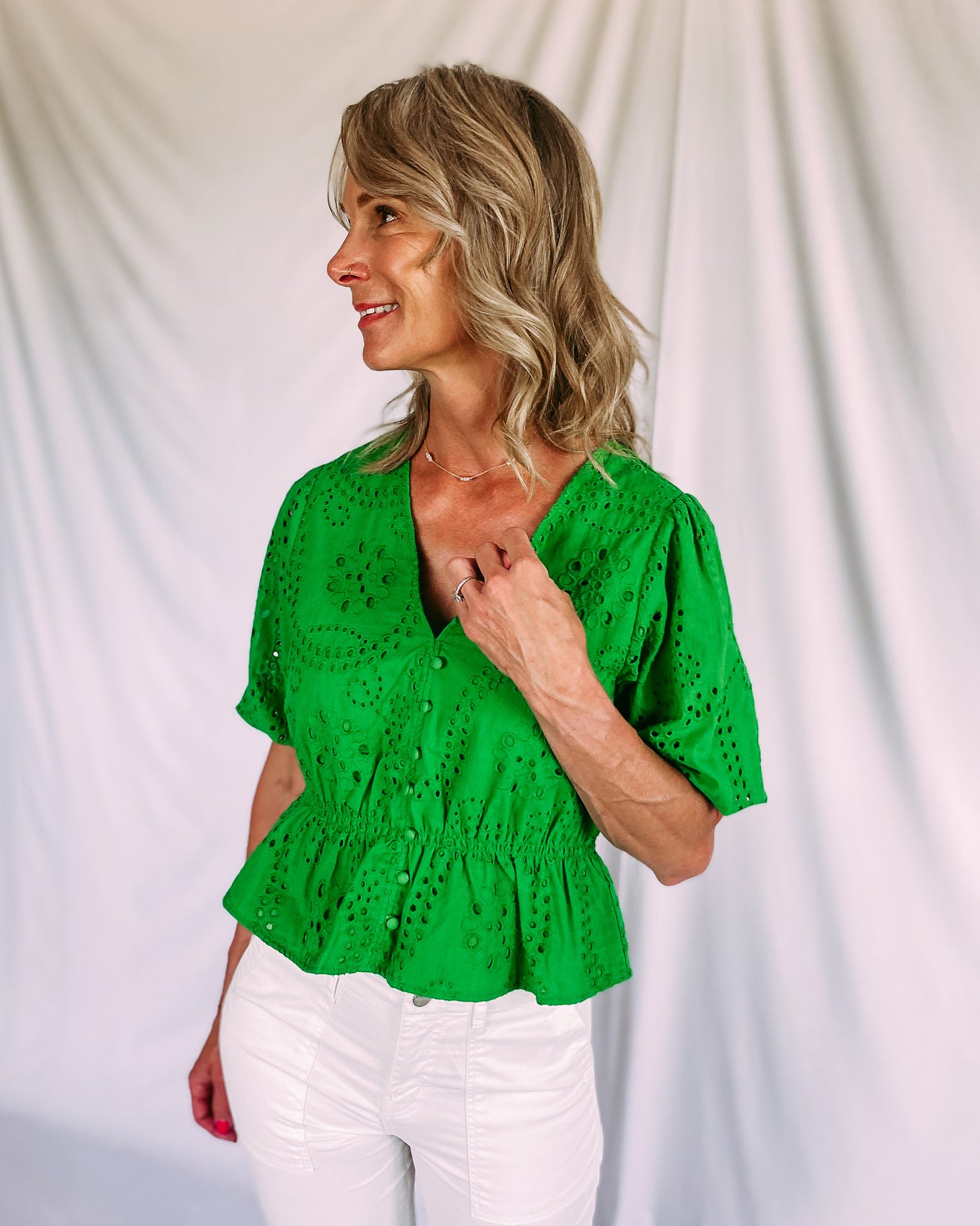 Eyelet Button Front Top